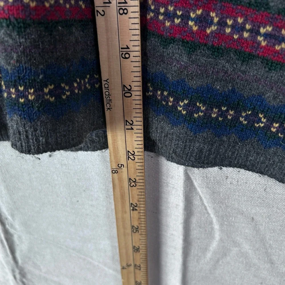 Lauren Ralph Lauren Lambswool‎ Angora Fair Isle Stripe Sweater Grey Burgundy M